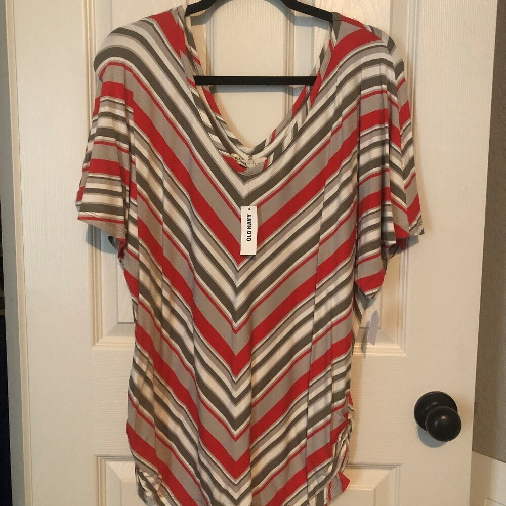Old Navy BNWT rust, olive,‎ cream v-stripe cinched sides v-neck top L
